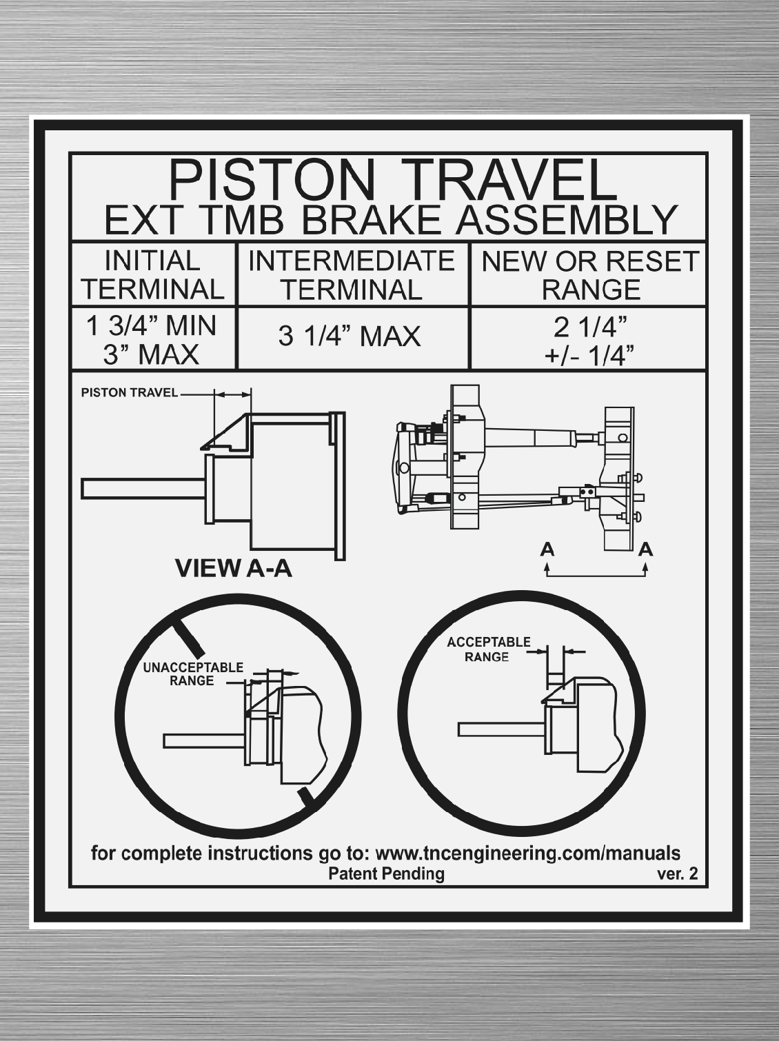Piston Travel Decal -  EXT TMB Brake Assembly